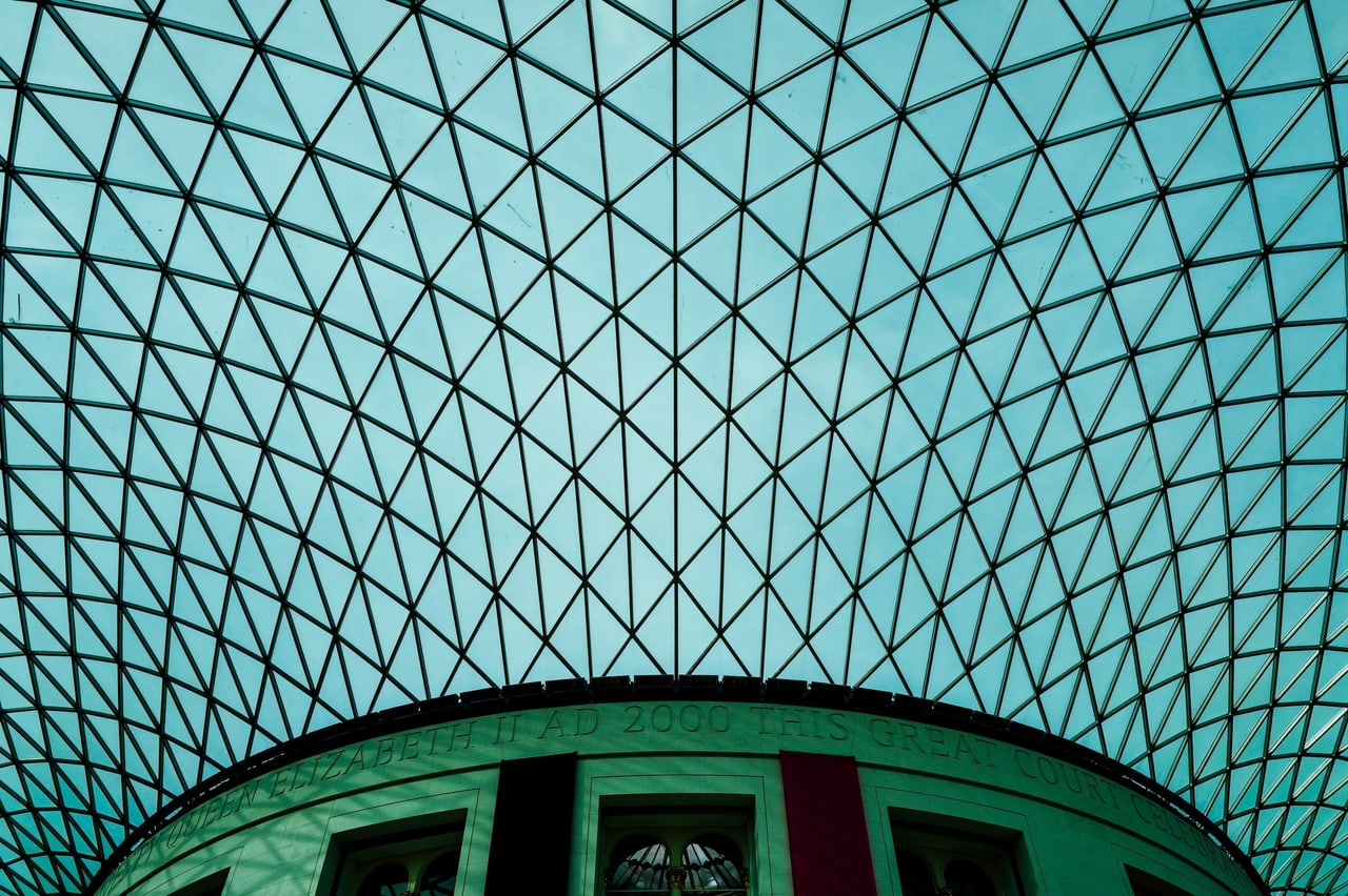 The glass and steel roof over the Great Court at the British Museum