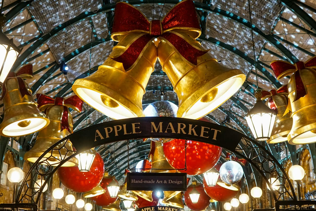 The Apple Market at Covent Garden decorated for Christmas